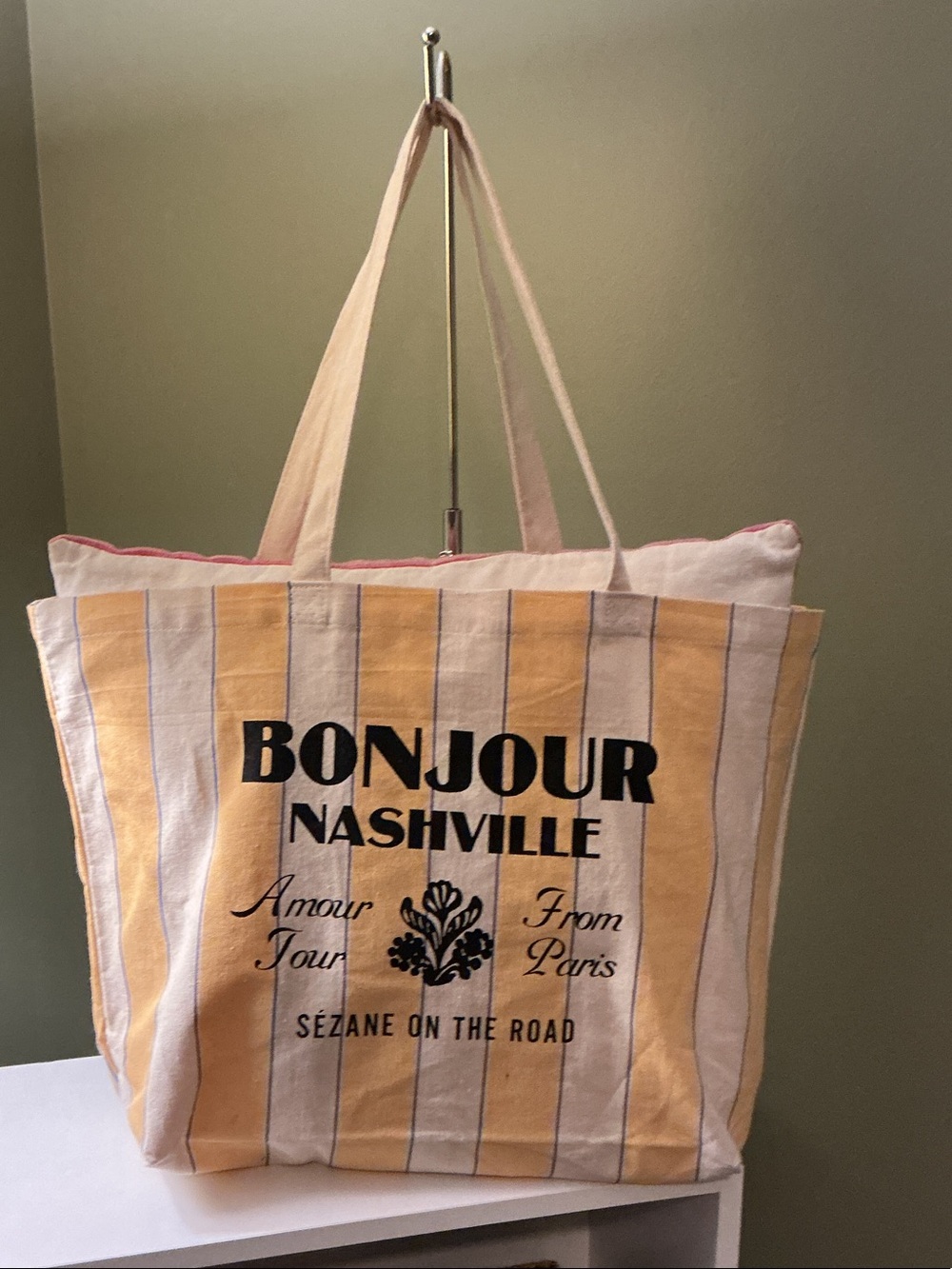 Sezane Bonjour Nashville Amour Tour from Paris Yellow and White Striped Tote